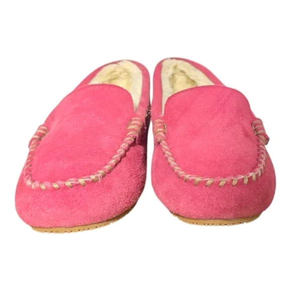 Lands' End Fuchsia Suede Kids Mocassin Slippers Youth 13.5 - Picture 3 of 7